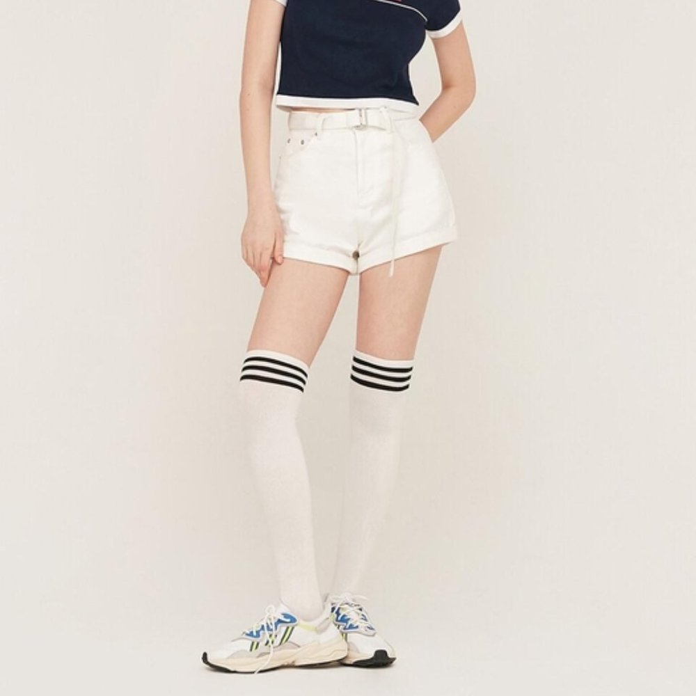 OIOI BELT SET DENIM PANTS_white